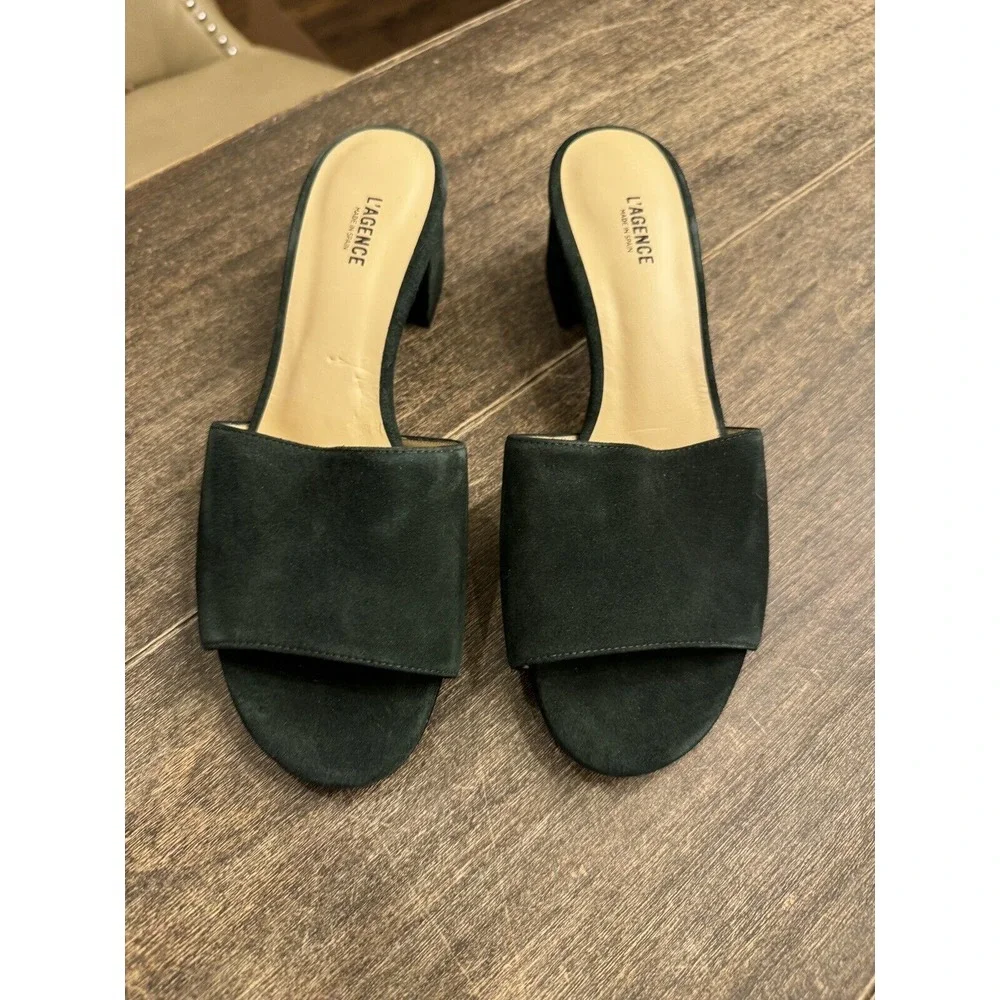 L'agence Green Suede Open Toe Block Heel‎ Slip On Size 37 US 6 - Picture 4 of 10
